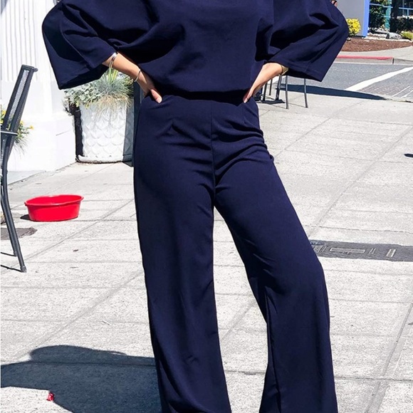 Women Casual Loose Short Sleeve Belted Wide Leg Pant Romper Jumpsuits Brand New - Picture 2 of 13